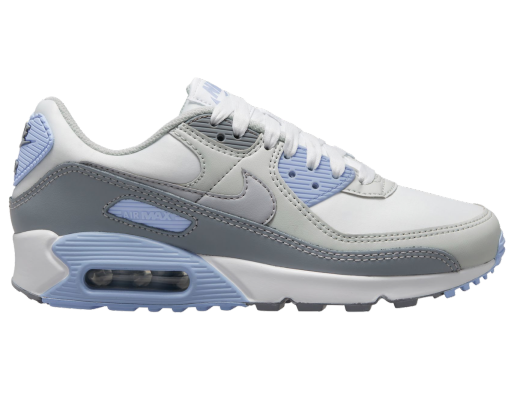 Nike Air Max 90呈现白色和灰色，颜色为蓝色
