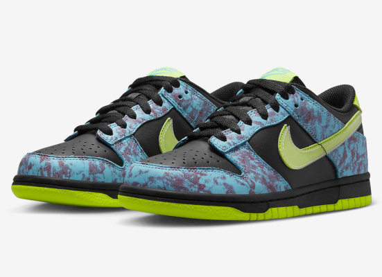 Nike Dunk Low Covered in Acid Wash印花和荧光黄配色
