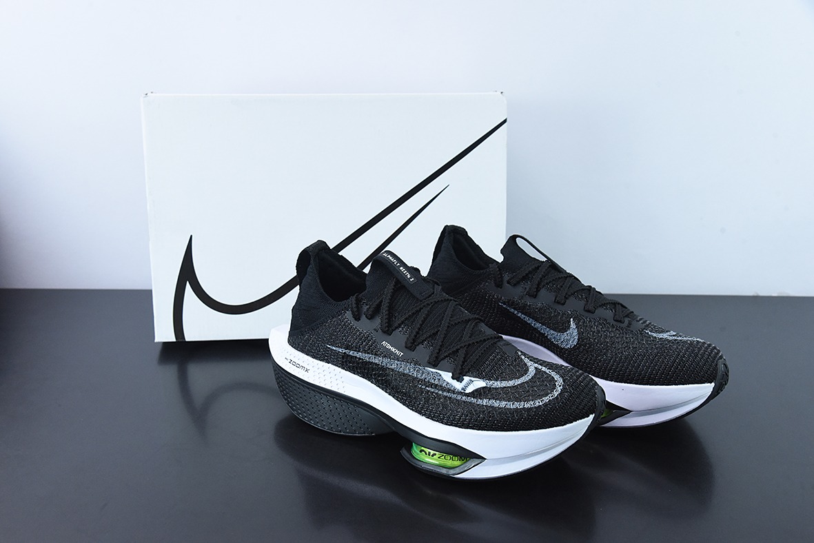 耐克Nike Air ZoomX AlphaFly NEXT% 2BlackWhite阿尔法2代系列针织黑白荧光绿马拉松气垫轻量超跑竞速运动慢跑鞋 货号：DV9422-400