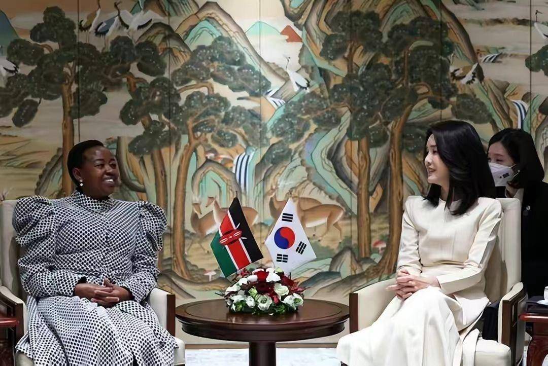 韩国第一夫人搞外交真有一手！穿白裙接待肯尼亚夫人，50岁照样嫩