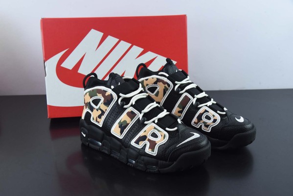耐克Nike Air More Uptempo 大AIR皮蓬黑迷彩复古篮球鞋 货号：CJ6122-001