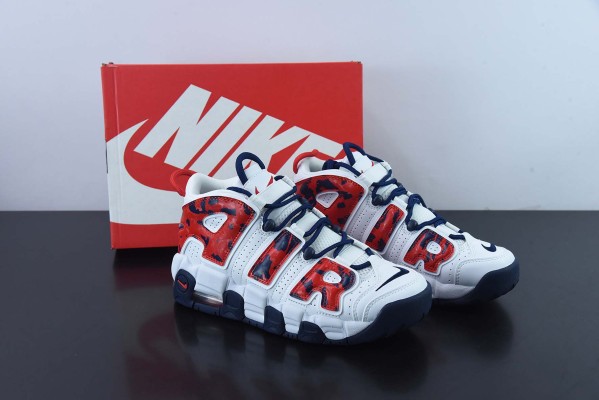 耐克Nike Air More Uptempo 大AIR皮蓬白红蛇纹迷彩复古篮球鞋 货号：CZ7885-100