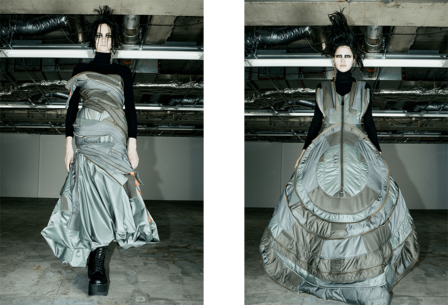 Junya Watanabe 2022秋冬系列，夸张廓形的裙摆，光泽的刚强帅气