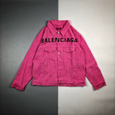 Balenciaga/巴黎世家 20ss春夏新款胸前刺绣粉色牛仔外套