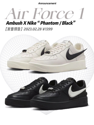2023.2.28发售：AMBUSH x Nike Air Force 1 Low“黑色”防滑减震耐磨低帮板鞋DV3464 001