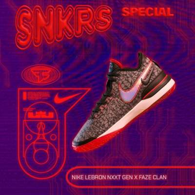 2023.3.9发售：FaZe Clan x Nike LeBron 20 NXXT减震防滑耐磨篮球鞋黑红DR8784 001